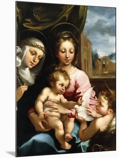 The Madonna and Child with the Infant Saint John the Baptist and Saint Catherine of Siena, C.1597-1-Rutilio Manetti-Mounted Giclee Print