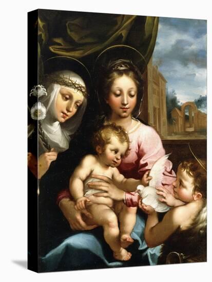 The Madonna and Child with the Infant Saint John the Baptist and Saint Catherine of Siena, C.1597-1-Rutilio Manetti-Stretched Canvas