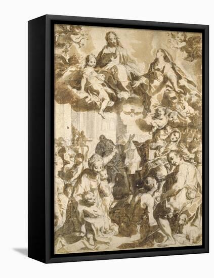 The Madonna Del Popolo, after Barocci (Black Chalk with Brownish Wash on Beige Paper)-Francesco Vanni-Framed Stretched Canvas