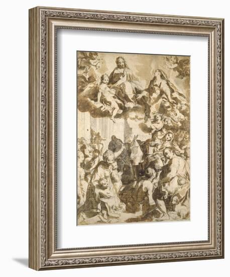 The Madonna Del Popolo, after Barocci (Black Chalk with Brownish Wash on Beige Paper)-Francesco Vanni-Framed Giclee Print