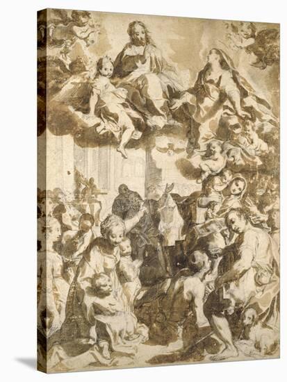 The Madonna Del Popolo, after Barocci (Black Chalk with Brownish Wash on Beige Paper)-Francesco Vanni-Stretched Canvas