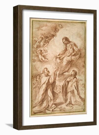 The 'Madonna Del Rosario' with St. Dominic and St. Catherine of Siena-Guercino (Giovanni Francesco Barbieri)-Framed Giclee Print