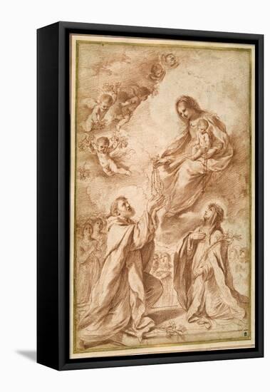 The 'Madonna Del Rosario' with St. Dominic and St. Catherine of Siena-Guercino (Giovanni Francesco Barbieri)-Framed Stretched Canvas