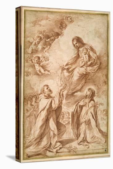The 'Madonna Del Rosario' with St. Dominic and St. Catherine of Siena-Guercino (Giovanni Francesco Barbieri)-Stretched Canvas