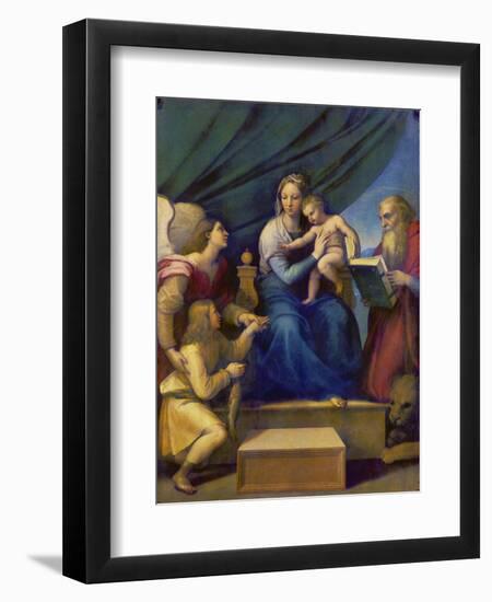 The Madonna of the Fish (The Madonna with the Archangel Raphael, Tobias and St, Jerome), C. 1513-Raffael-Framed Giclee Print