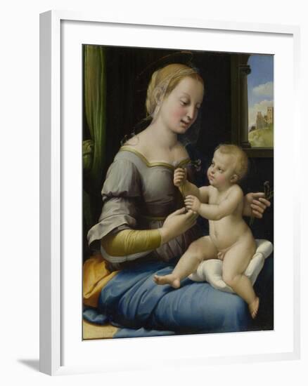 The Madonna of the Pinks (La Madonna Dei Garofan), Ca 1506-1507-Raphael-Framed Giclee Print