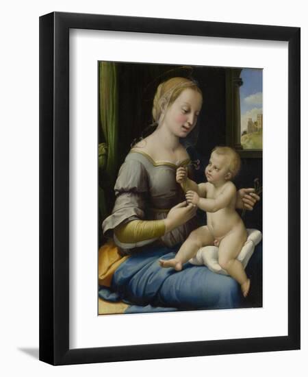 The Madonna of the Pinks (La Madonna Dei Garofan), Ca 1506-1507-Raphael-Framed Giclee Print