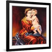 The Madonna With The Child, Drawn By Oil On A Canvas-balaikin2009-Framed Art Print