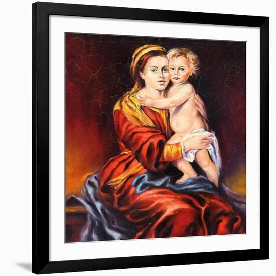 The Madonna With The Child, Drawn By Oil On A Canvas-balaikin2009-Framed Art Print