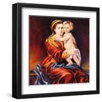 The Madonna With The Child, Drawn By Oil On A Canvas-balaikin2009-Framed Art Print