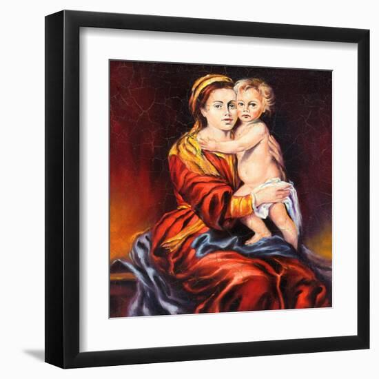 The Madonna With The Child, Drawn By Oil On A Canvas-balaikin2009-Framed Art Print