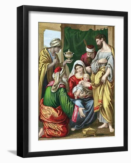 The Magi Presenting their Gifts to the Infant Jesus, C1860-null-Framed Giclee Print