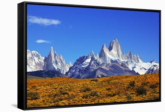 The Magnificent Mountain Range - Mount Fitzroy in Patagonia, Argentina. Summer Sunny Noon-kavram-Framed Stretched Canvas