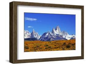 The Magnificent Mountain Range - Mount Fitzroy in Patagonia, Argentina. Summer Sunny Noon-kavram-Framed Photographic Print