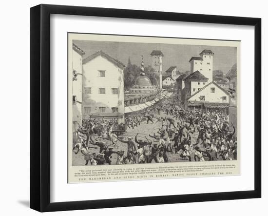 The Mahomedan and Hindu Riots in Bombay, Native Police Charging the Mob-null-Framed Giclee Print