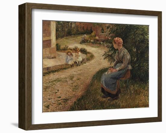 The Maid Sitting in the Garden at Eragny-Camille Pissarro-Framed Giclee Print