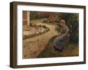 The Maid Sitting in the Garden at Eragny-Camille Pissarro-Framed Giclee Print