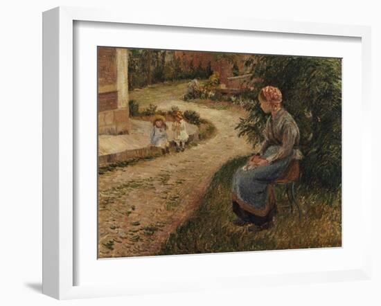 The Maid Sitting in the Garden at Eragny-Camille Pissarro-Framed Giclee Print