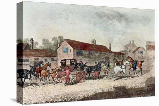 The Mail Coach Changing Horses, Engraved by R. Havell, 1815-James Pollard-Stretched Canvas