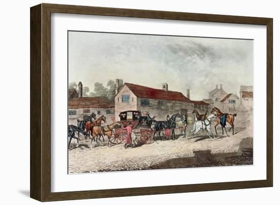 The Mail Coach Changing Horses, Engraved by R. Havell, 1815-James Pollard-Framed Giclee Print