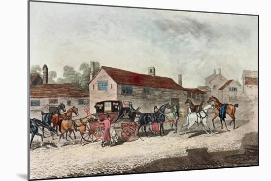 The Mail Coach Changing Horses, Engraved by R. Havell, 1815-James Pollard-Mounted Giclee Print