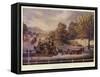 The Mail Coach in a Flood-James Pollard-Framed Stretched Canvas