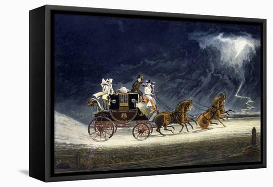 The Mail Coach in a Thunderstorm, Engraved by R.G. Reeve, 1827-James Pollard-Framed Stretched Canvas