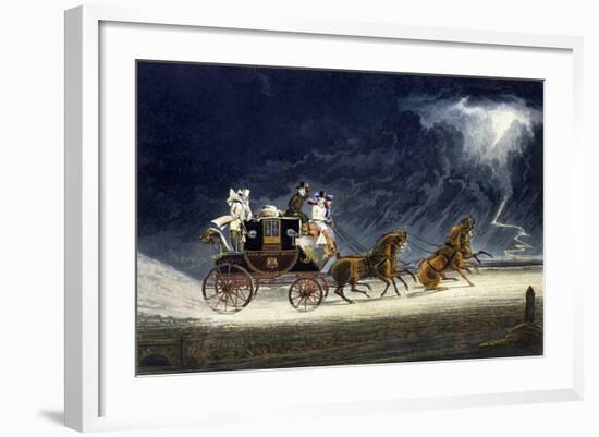 The Mail Coach in a Thunderstorm, Engraved by R.G. Reeve, 1827-James Pollard-Framed Giclee Print