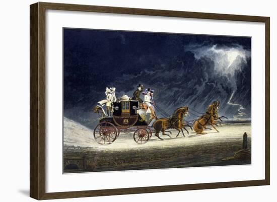 The Mail Coach in a Thunderstorm, Engraved by R.G. Reeve, 1827-James Pollard-Framed Giclee Print