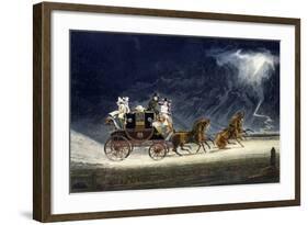 The Mail Coach in a Thunderstorm, Engraved by R.G. Reeve, 1827-James Pollard-Framed Giclee Print