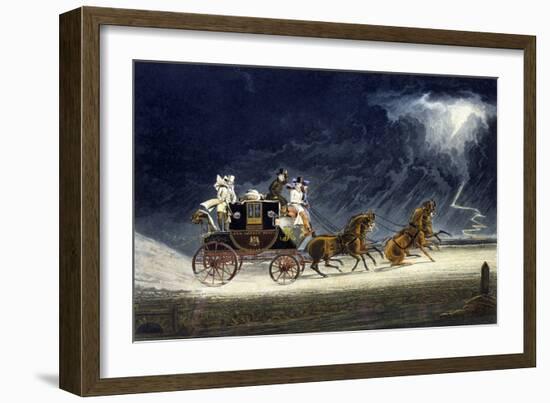 The Mail Coach in a Thunderstorm, Engraved by R.G. Reeve, 1827-James Pollard-Framed Giclee Print