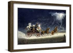 The Mail Coach in a Thunderstorm, Engraved by R.G. Reeve, 1827-James Pollard-Framed Giclee Print