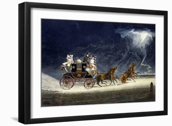 The Mail Coach in a Thunderstorm, Engraved by R.G. Reeve, 1827-James Pollard-Framed Giclee Print