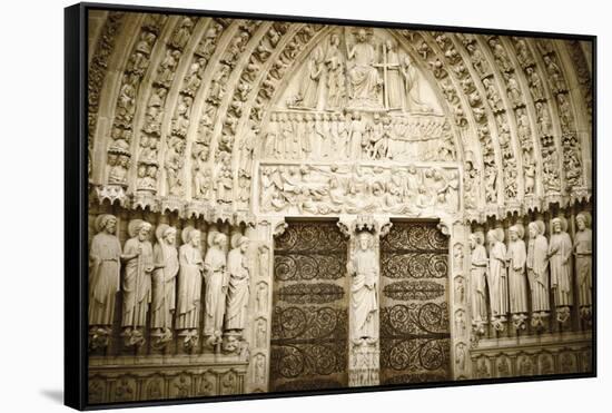 The Main Entrance to Notre Dame Cathedral, Paris, France-Russ Bishop-Framed Stretched Canvas