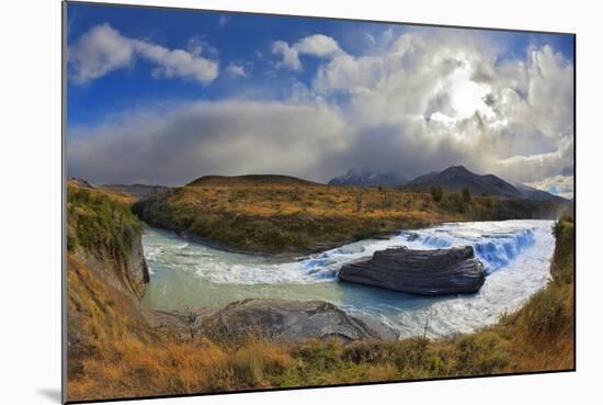 The Majestic Cascading Waterfall - Cascades Paine. National Park Torres Del Paine in Southern Chile-kavram-Mounted Photographic Print