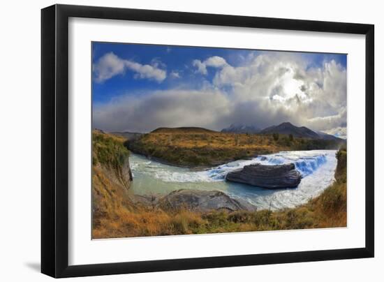 The Majestic Cascading Waterfall - Cascades Paine. National Park Torres Del Paine in Southern Chile-kavram-Framed Photographic Print