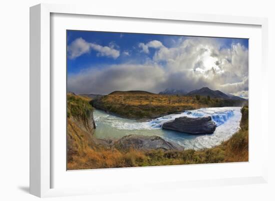 The Majestic Cascading Waterfall - Cascades Paine. National Park Torres Del Paine in Southern Chile-kavram-Framed Photographic Print