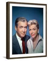 THE MAN WHO KNEW TOO MUCH, 1956 directed by ALFRED HITCHCOCK James Stewart and Doris Day (photo)-null-Framed Photo