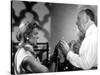 THE MAN WHO KNEW TOO MUCH, 1956 On the set, Alfred Hitchcock directs Doris Day (b/w photo)-null-Stretched Canvas