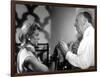 THE MAN WHO KNEW TOO MUCH, 1956 On the set, Alfred Hitchcock directs Doris Day (b/w photo)-null-Framed Photo