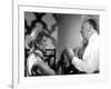 THE MAN WHO KNEW TOO MUCH, 1956 On the set, Alfred Hitchcock directs Doris Day (b/w photo)-null-Framed Photo