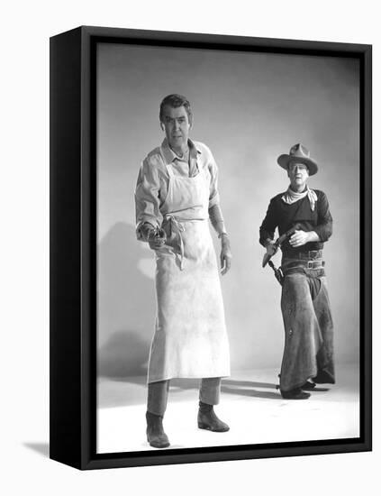 THE MAN WHO SHOT LIBERTY VALANCE, 1962 directed by JOHN FORD James Stewart and John Wayne (b/w phot-null-Framed Stretched Canvas