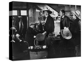 THE MAN WHO SHOT LIBERTY VALANCE, 1962 directed by JOHN FORD John Wayne and James Stewart (b/w phot-null-Stretched Canvas