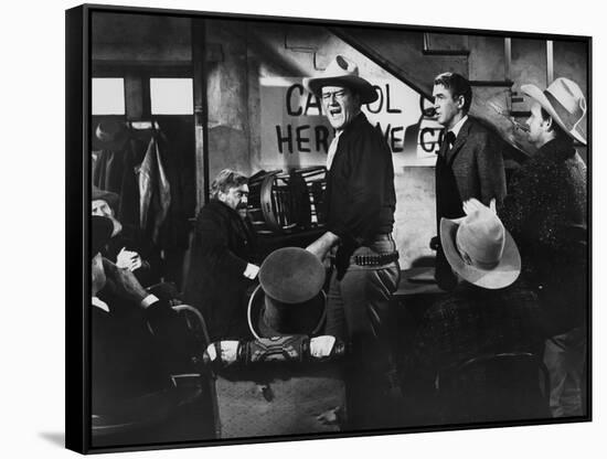 THE MAN WHO SHOT LIBERTY VALANCE, 1962 directed by JOHN FORD John Wayne and James Stewart (b/w phot-null-Framed Stretched Canvas