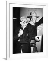 THE MAN WHO SHOT LIBERTY VALANCE, 1962 directed by JOHN FORD On the set, John Ford with John Wayne -null-Framed Photo