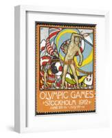 The March Of the Nations, Each Athlete Waving a Flag. Sweden 1912 Olympic Games Poster Stamp-null-Framed Giclee Print