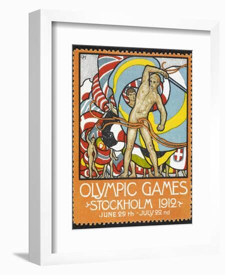 The March Of the Nations, Each Athlete Waving a Flag. Sweden 1912 Olympic Games Poster Stamp-null-Framed Giclee Print