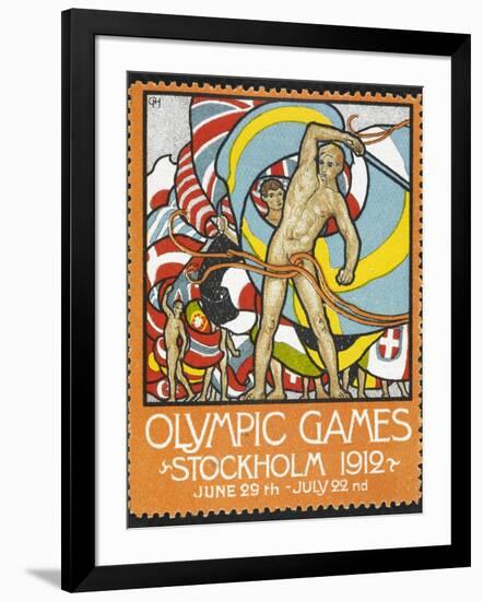 The March Of the Nations, Each Athlete Waving a Flag. Sweden 1912 Olympic Games Poster Stamp-null-Framed Premium Giclee Print