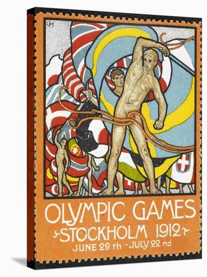 The March Of the Nations, Each Athlete Waving a Flag. Sweden 1912 Olympic Games Poster Stamp-null-Stretched Canvas