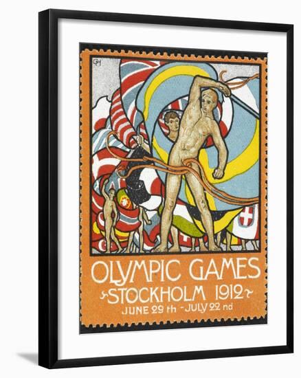 The March Of the Nations, Each Athlete Waving a Flag. Sweden 1912 Olympic Games Poster Stamp-null-Framed Giclee Print